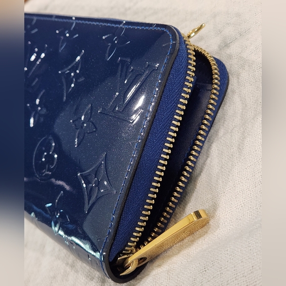 Louis Vuitton Monogram Vernis Zippy Wallet Grand Bleu Blue Card Holder Clutch - Picture 6 of 12